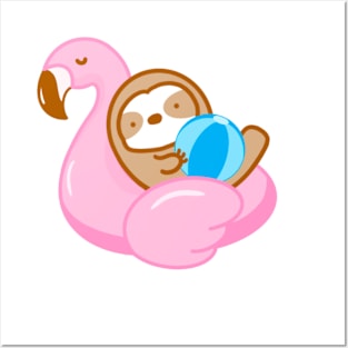 Cute Summer Flamingo Float Sloth Posters and Art